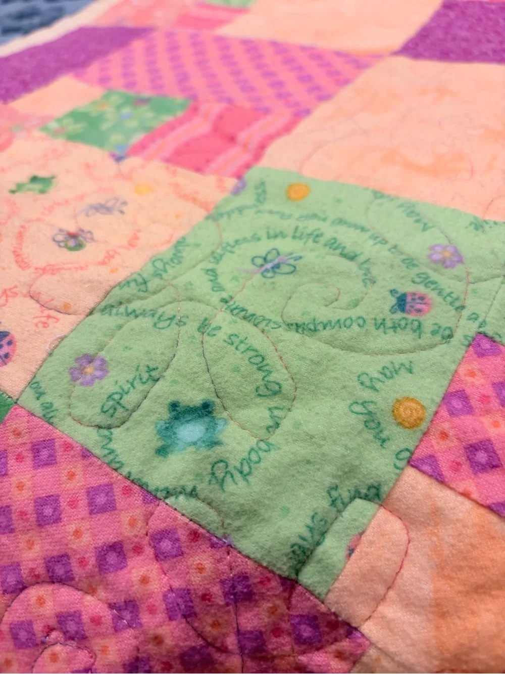 Handmade Patchwork Baby Quilt 36” x 46” Cotton & Minky Blanket